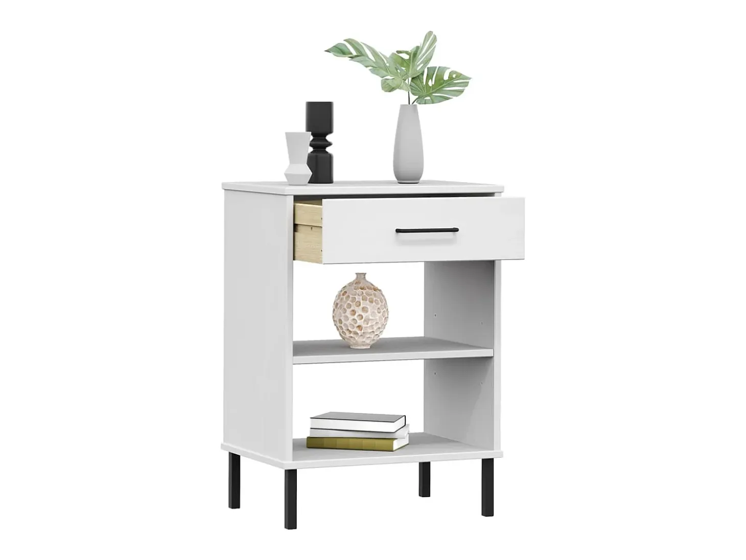 Armario consola patas de metal madera maciza pino blanco OSLO