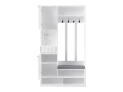 Armario de entrada completo con banco, 4 ganchos, puertas y cajones, MDF, blanco (100x180x35cm)