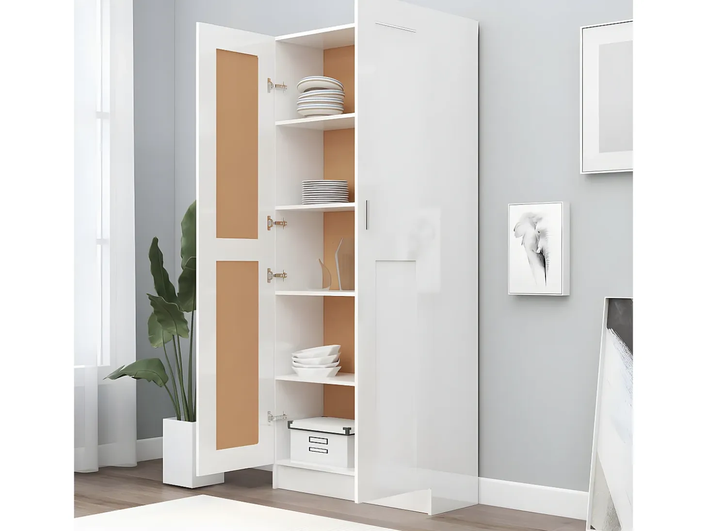 Armario de libros contrachapada blanco brillo 82,5x30,5x185,5cm