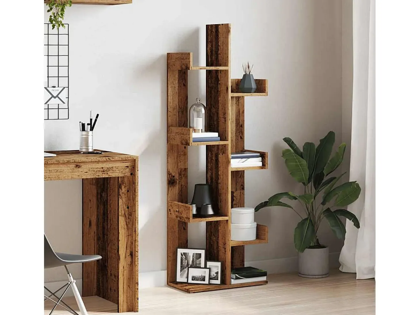 Armario de libros madera contrachapada envejecida 48x25,5x140cm