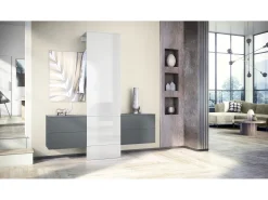 Armario de pared Carlton Set 3, Cuerpo en antracita mate / Panel en blanco de alto brillo (157 x 193 x 35 cm)