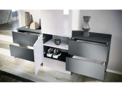 Armario de pared Carlton Set 3, Cuerpo en antracita mate / Panel en gris arena de alto brillo (157 x 193 x 35 cm)