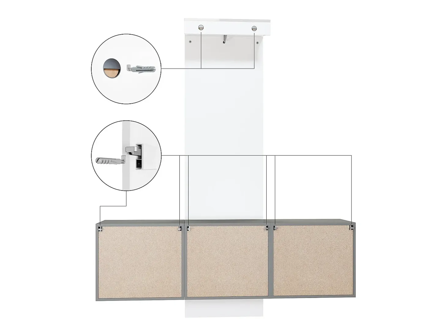 Armario de pared Carlton Set 3, Cuerpo en antracita mate / Panel en gris arena de alto brillo (157 x 193 x 35 cm)