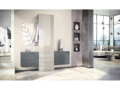 Armario de pared Carlton Set 3, Cuerpo en antracita mate / Panel en gris arena de alto brillo (157 x 193 x 35 cm)