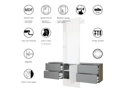 Armario de pared Carlton Set 3, Cuerpo en antracita mate / Panel en gris arena de alto brillo (157 x 193 x 35 cm)