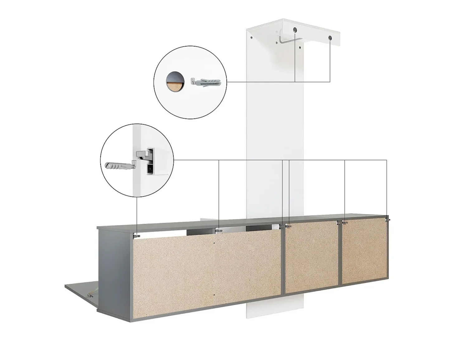 Armario de pared Carlton Set 1, Cuerpo en antracita mate / Panel en gris de alto brillo (208 x 193 x 35 cm)