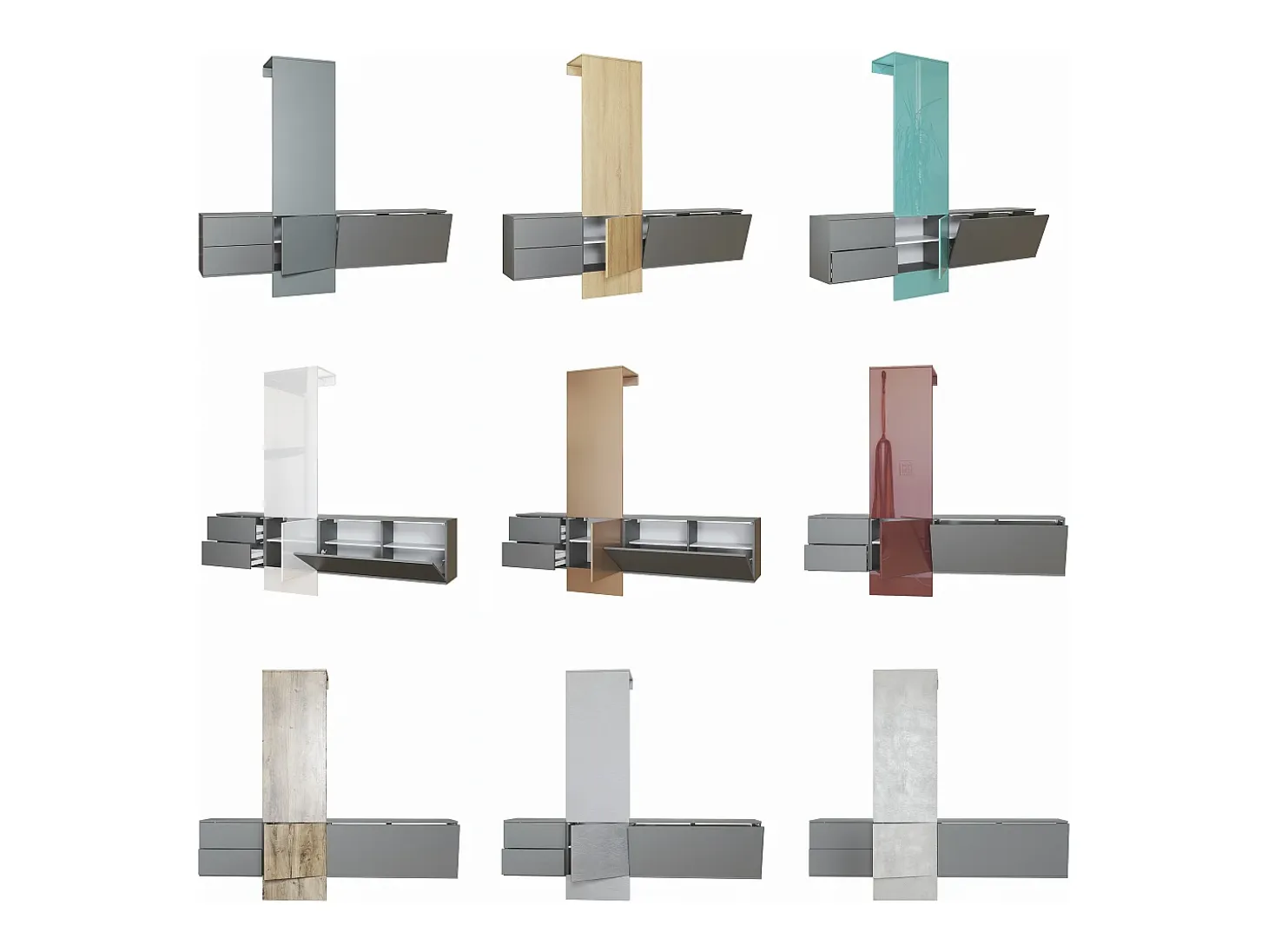 Armario de pared Carlton Set 1, Cuerpo en antracita mate / Panel en gris de alto brillo (208 x 193 x 35 cm)