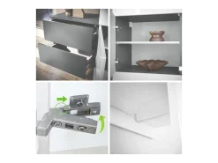 Armario de pared Carlton Set 3, Cuerpo en antracita mate / Panel en gris de alto brillo (157 x 193 x 35 cm)