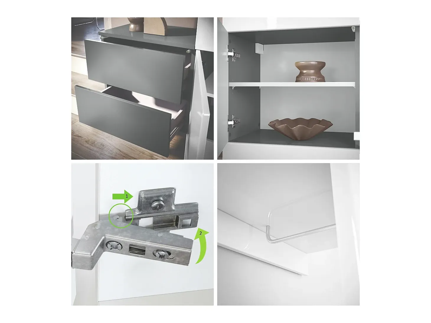 Armario de pared Carlton Set 3, Cuerpo en antracita mate / Panel en gris de alto brillo (157 x 193 x 35 cm)