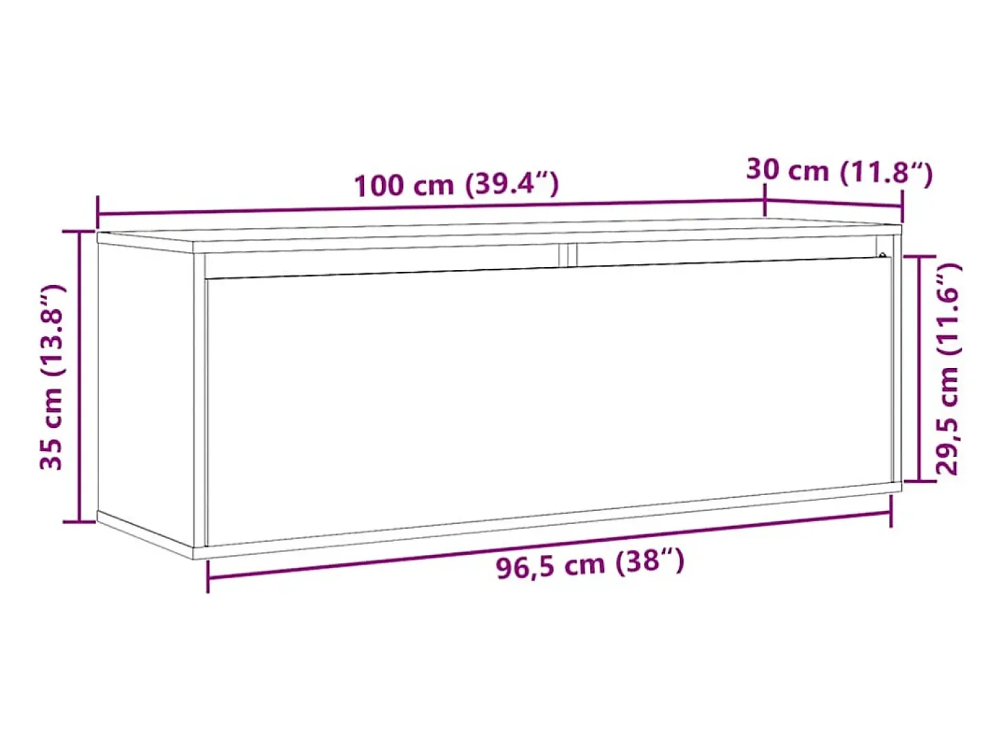Armario de pared de madera maciza de pino 100x30x35 cm