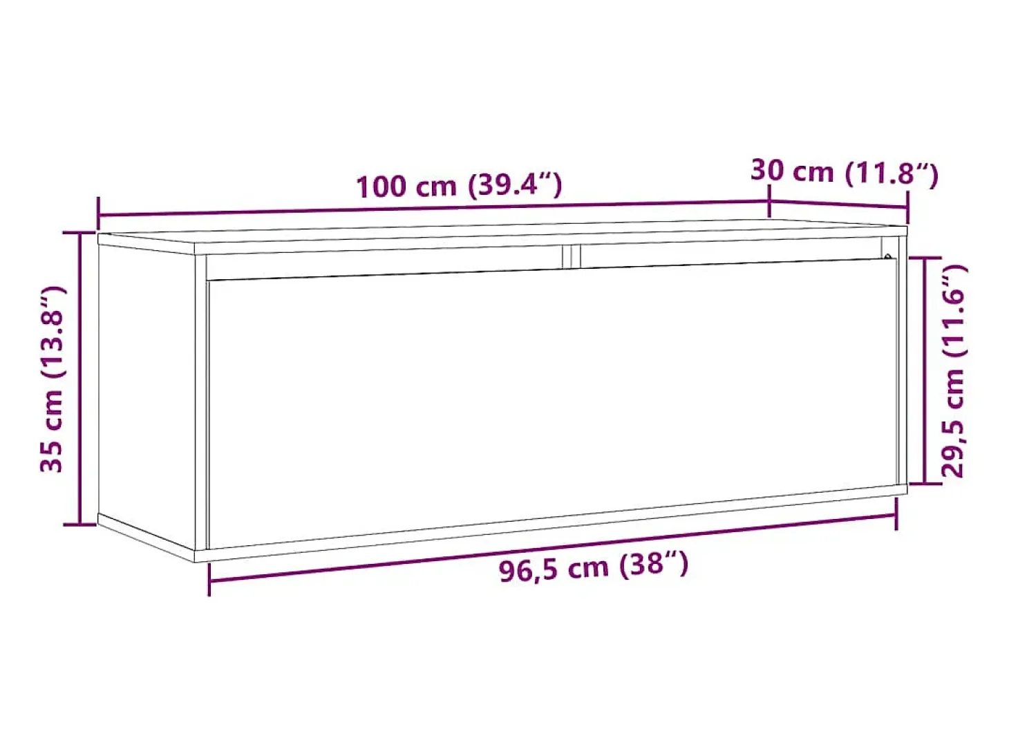 Armario de pared de madera maciza de pino 100x30x35 cm