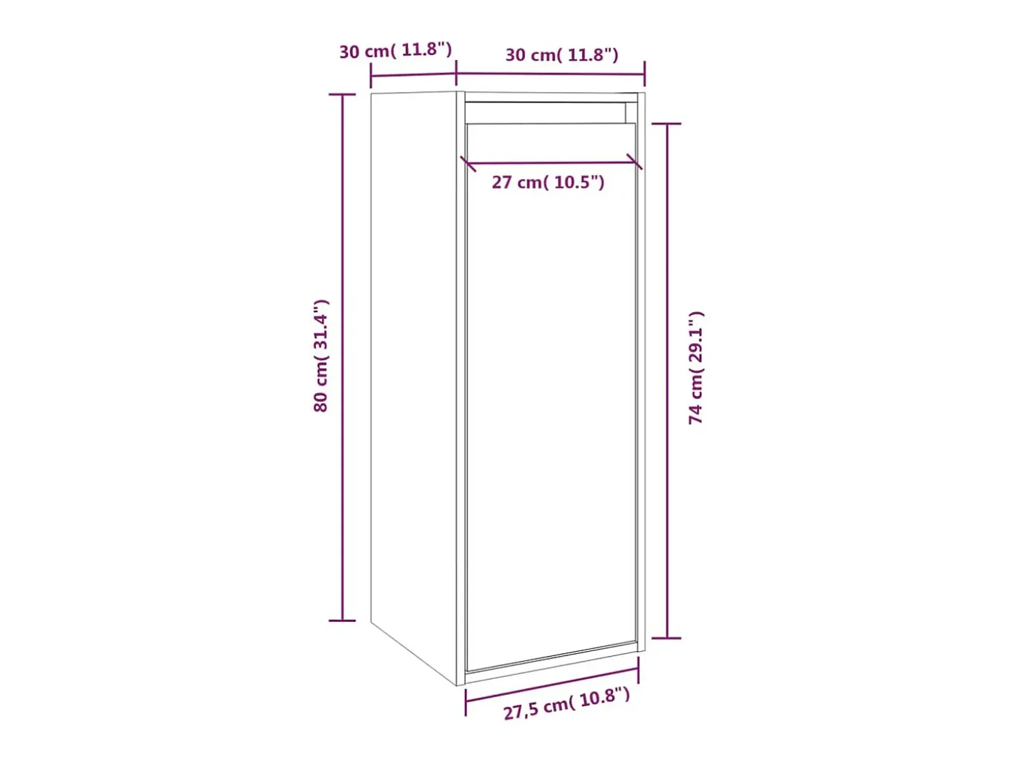 Armario de pared Gris 30x30x80 cm Madera maciza de pino