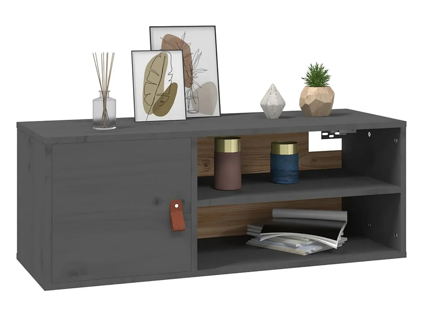Armario de pared Gris 80x30x30 cm Madera maciza de pino