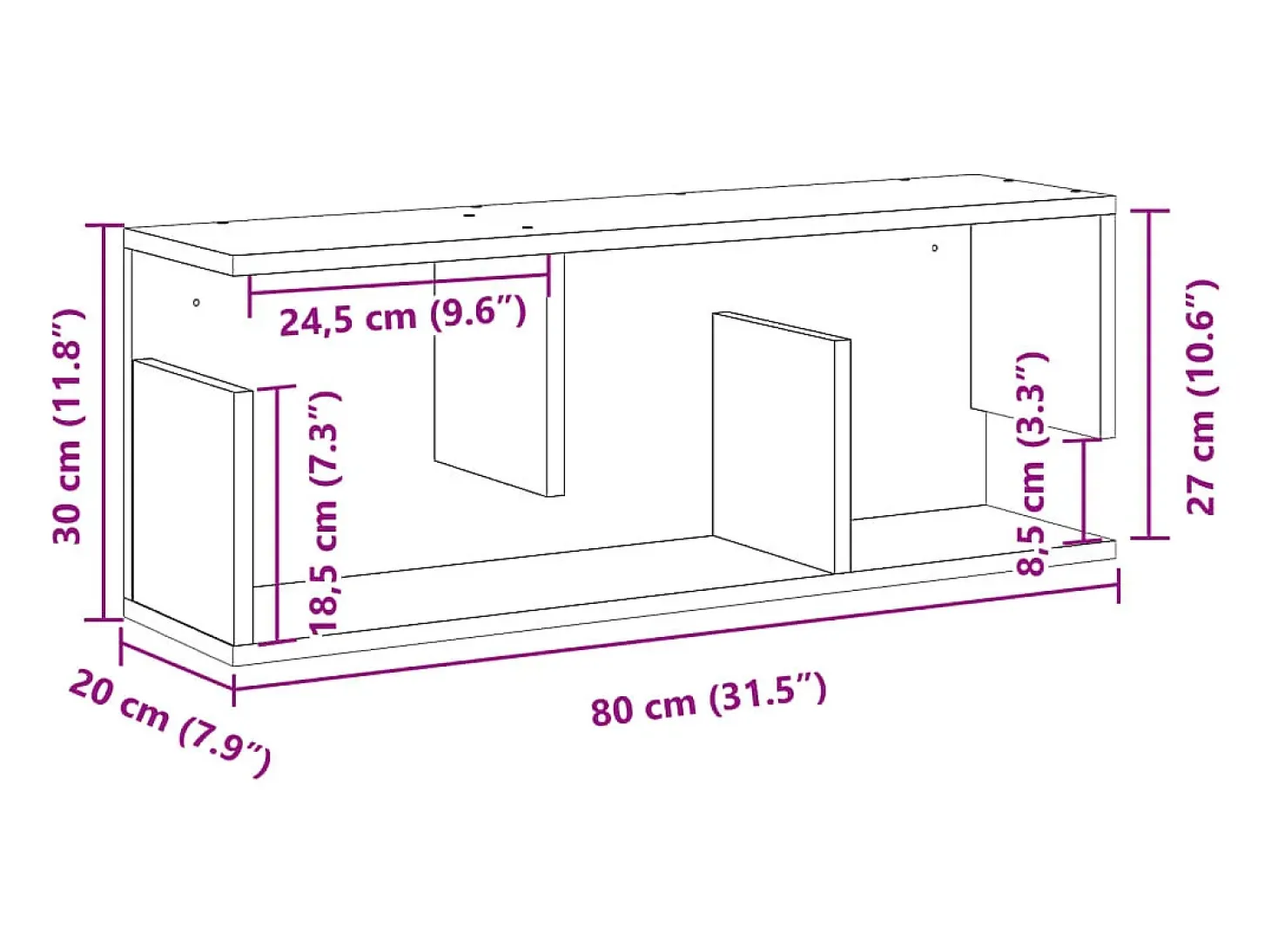 Armario de pared 80x20x30 cm madera de ingeniería negra