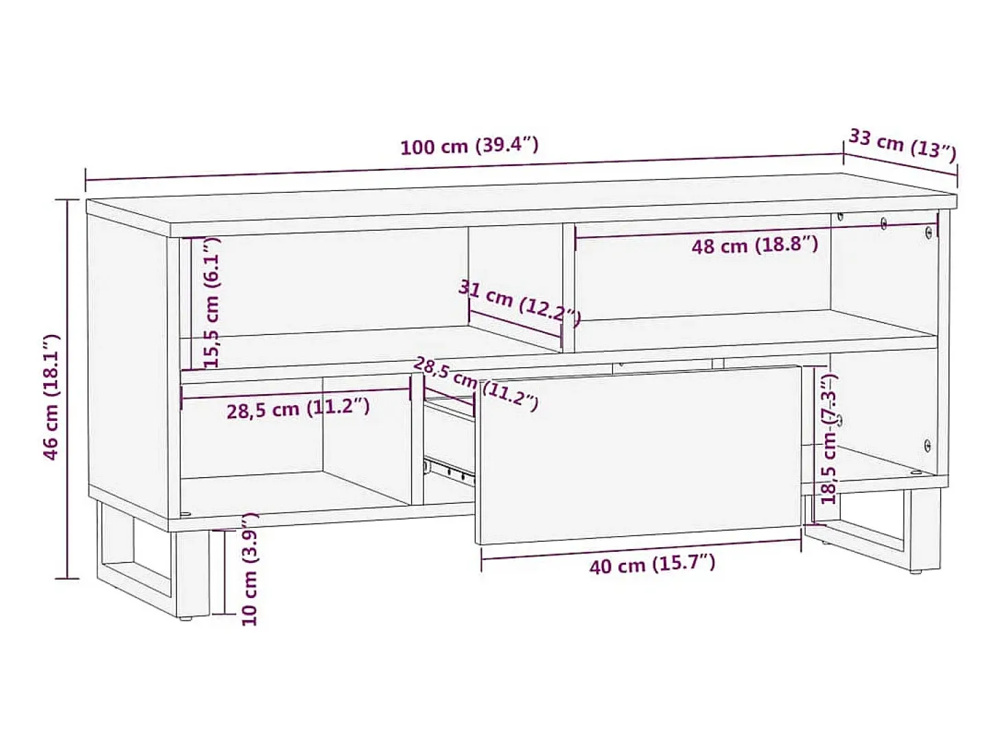Armario de TV Marrón 105 x 33 x 46 cm madera maciza de mango