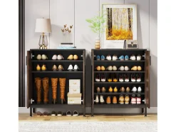 Armario de zapatos, armario de almacenamiento de zapatos moderno para 20 pares con puertas, organizador de zapatos de entrada autoportante de 6 niveles