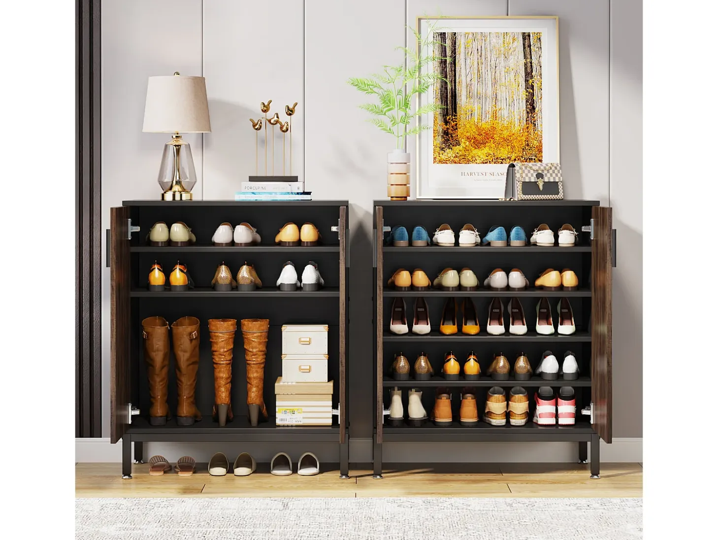 Armario de zapatos, armario de almacenamiento de zapatos moderno para 20 pares con puertas, organizador de zapatos de entrada autoportante de 6 niveles