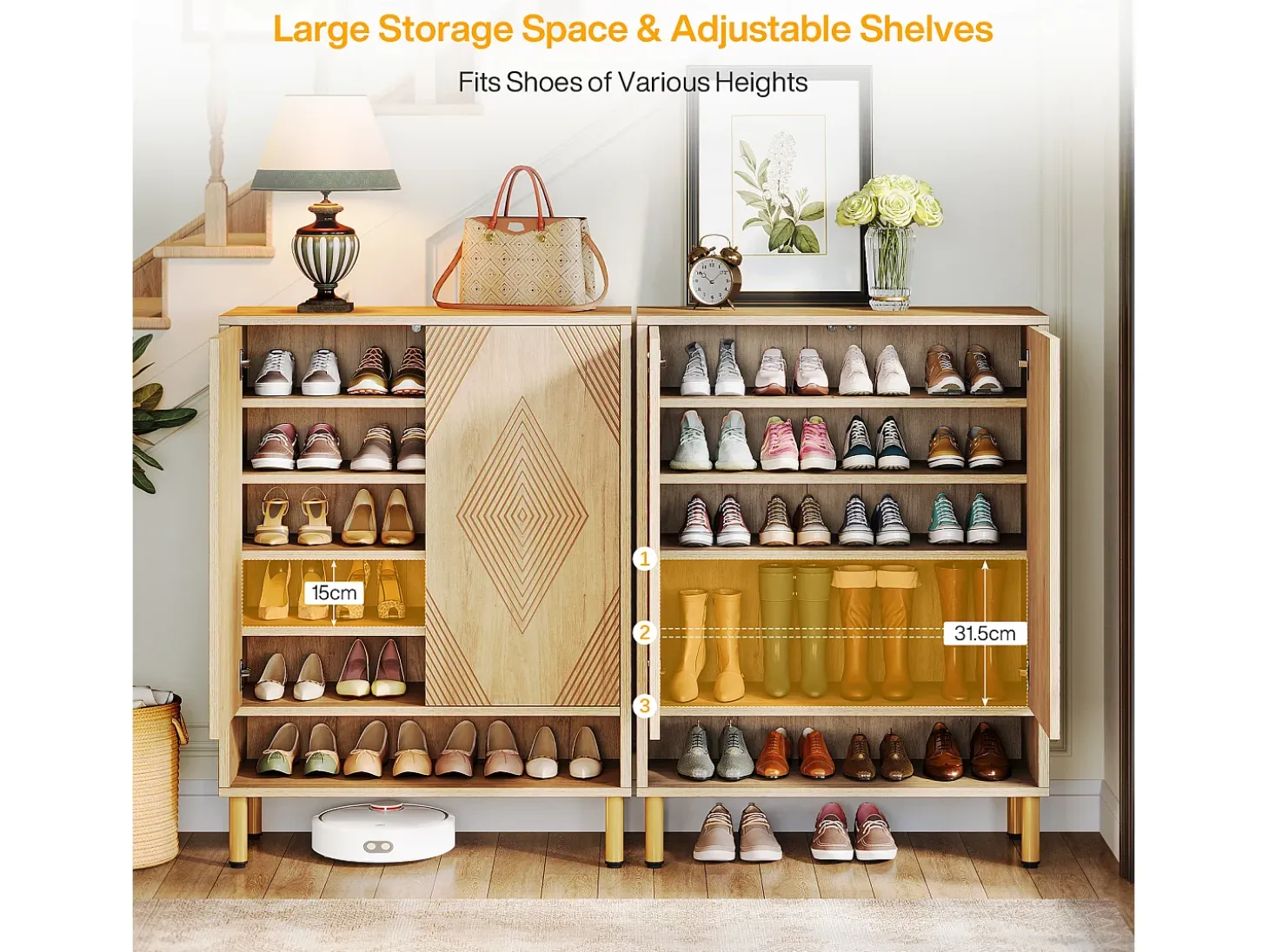 Armario de zapatos con 2 puertas, 73 x 35 x 115 cm, 6 niveles para 25 pares de zapatos
