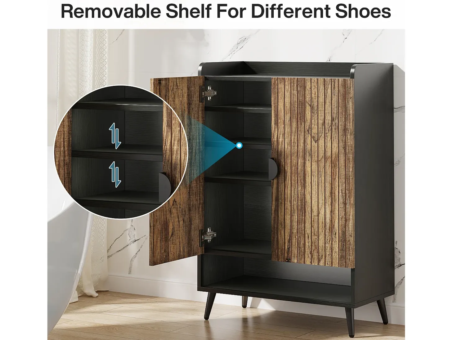 Armario de zapatos con puertas, armario de almacenamiento de zapatos de 7 niveles con estantes ajustables