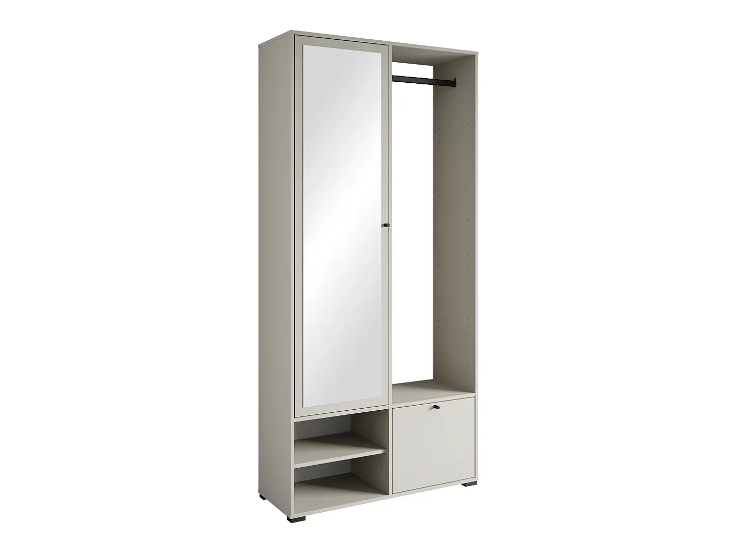 Armario moderno 90 cm armario de entrada con espejo estantes y barra mate beige cachemira