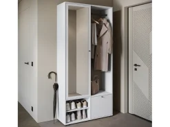 Armario moderno 90 cm armario de entrada con espejo estantes y barra mate blanco