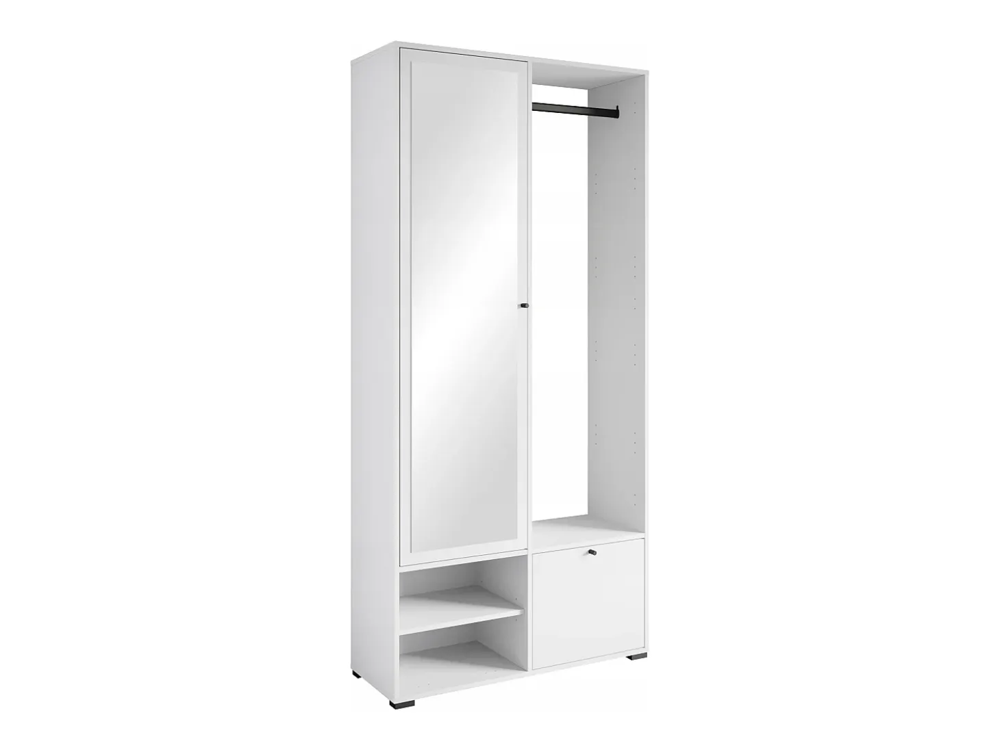 Armario moderno 90 cm armario de entrada con espejo estantes y barra mate blanco