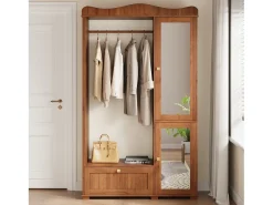 Armario moderno compacto - 115,5 x 38,5 x 194,5 cm - con espejo + espacio para colgar abierto + cajón + 2 puertas - MDF - marrón