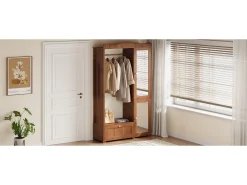 Armario moderno compacto - 115,5 x 38,5 x 194,5 cm - con espejo + espacio para colgar abierto + cajón + 2 puertas - MDF - marrón
