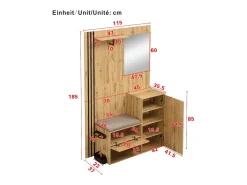 Armario natural con 2 puertas, espejo, paragüero y banco zapatero, multifuncional 115 x 37 x 185