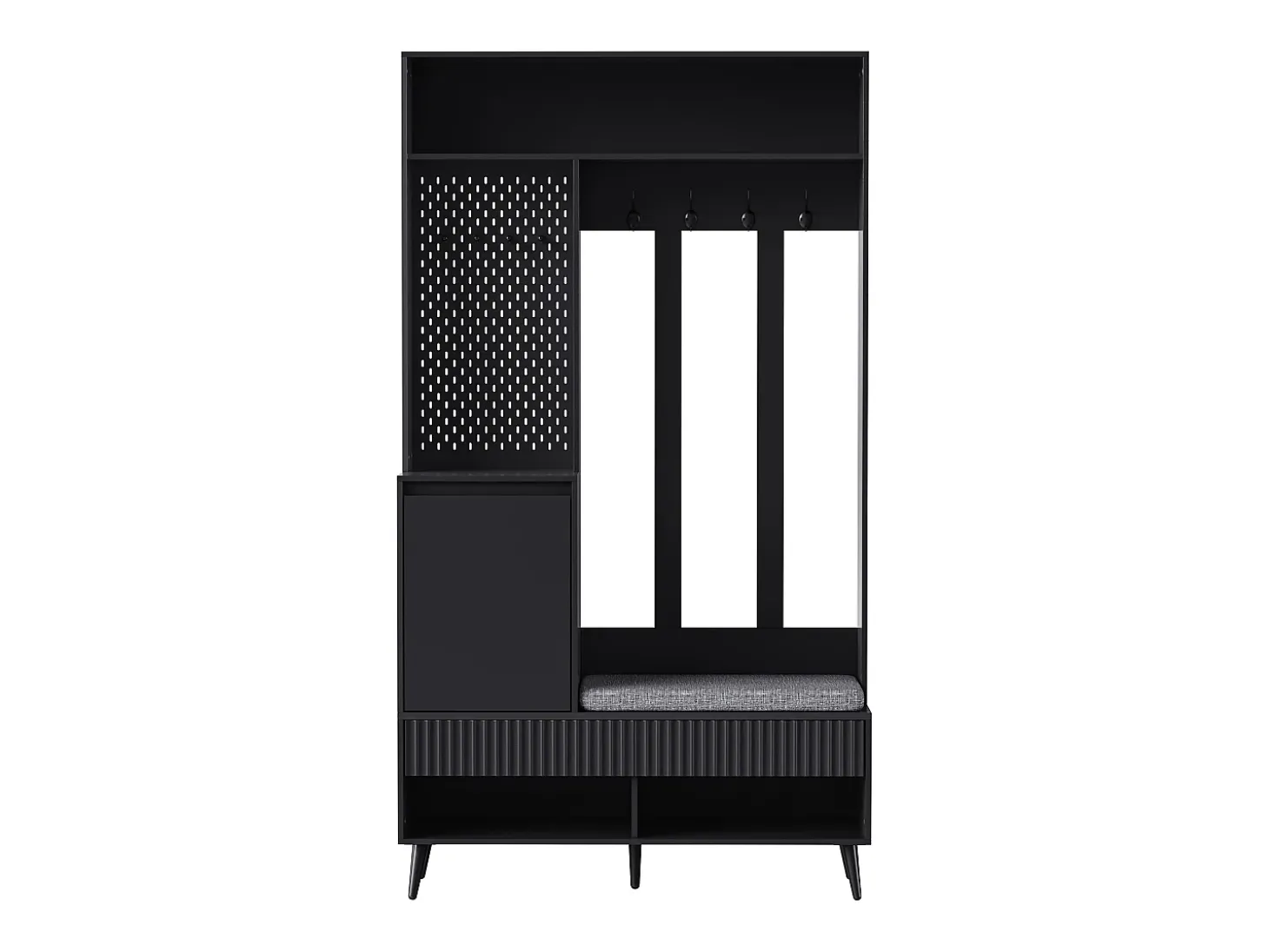 Armario negro con 1 puerta, 2 cajones, 4 ganchos y 1 banco 100x35x180 cm