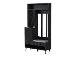 Armario negro con 1 puerta, 2 cajones, 4 ganchos y 1 banco 100x35x180 cm