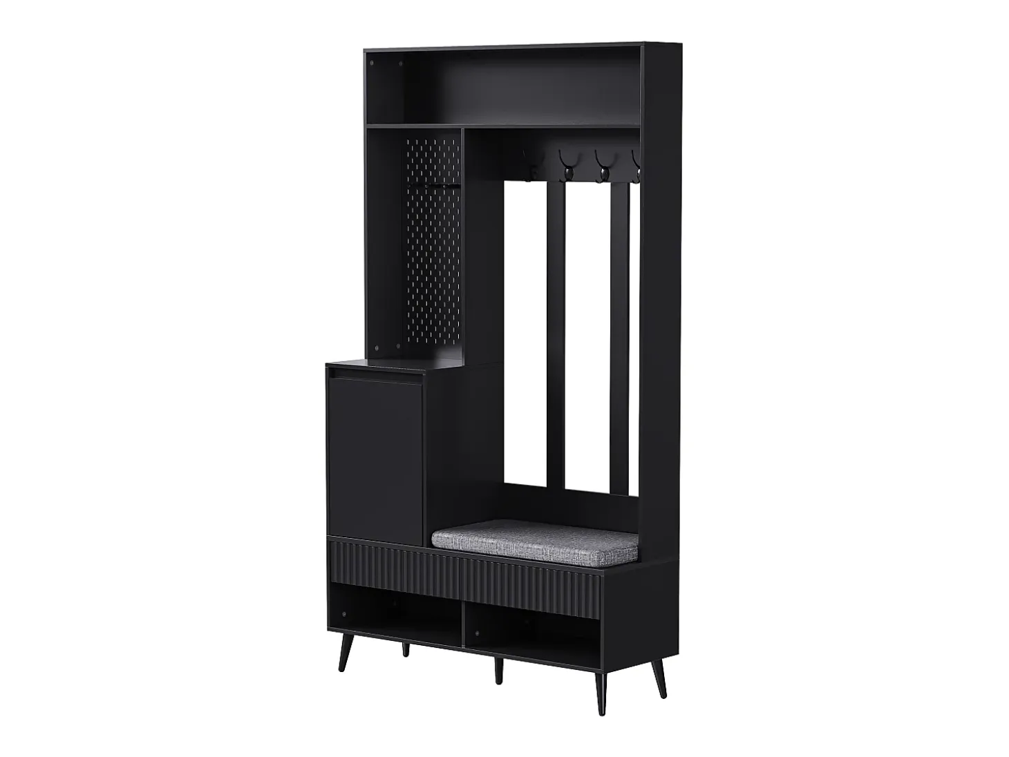 Armario negro con 1 puerta, 2 cajones, 4 ganchos y 1 banco 100x35x180 cm