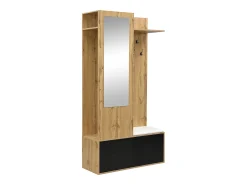 Armario negro y madera con 5 ganchos, espejo, 2 puertas, percha oculta y balda 100x38x191cm