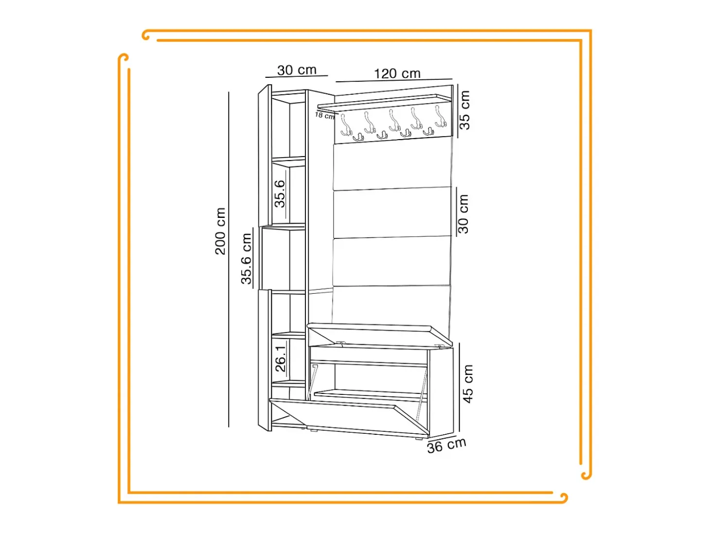 Armario para el recibidor con asiento, perchero, panel tapizado y columna