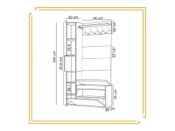 Armario para el recibidor con asiento, perchero, panel tapizado en Dorado Craft y Negro