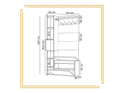 Armario para el recibidor con asiento, perchero, panel tapizado en Dorado Craft y Negro