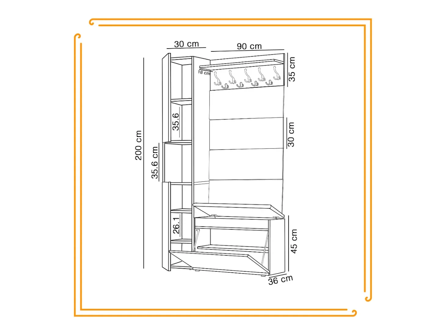 Armario para el recibidor con asiento, perchero, panel tapizado y columna