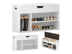 ARMARIO PARA ZAPATOS CON ASIENTO DE MADERA, 3 ESTANTES, APERTURA, BLANCO, 80 CM
