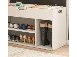 ARMARIO PARA ZAPATOS CON ASIENTO DE MADERA, 3 ESTANTES, APERTURA, BLANCO, 80 CM