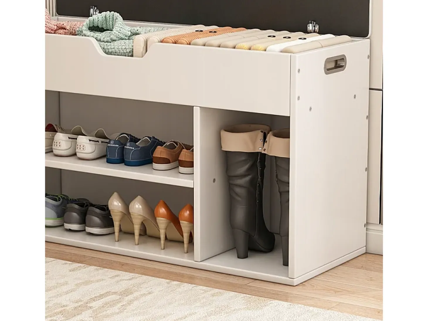 ARMARIO PARA ZAPATOS CON ASIENTO DE MADERA, 3 ESTANTES, APERTURA, BLANCO, 80 CM