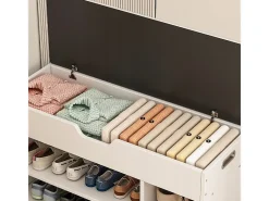 ARMARIO PARA ZAPATOS CON ASIENTO DE MADERA, 3 ESTANTES, APERTURA, BLANCO, 80 CM