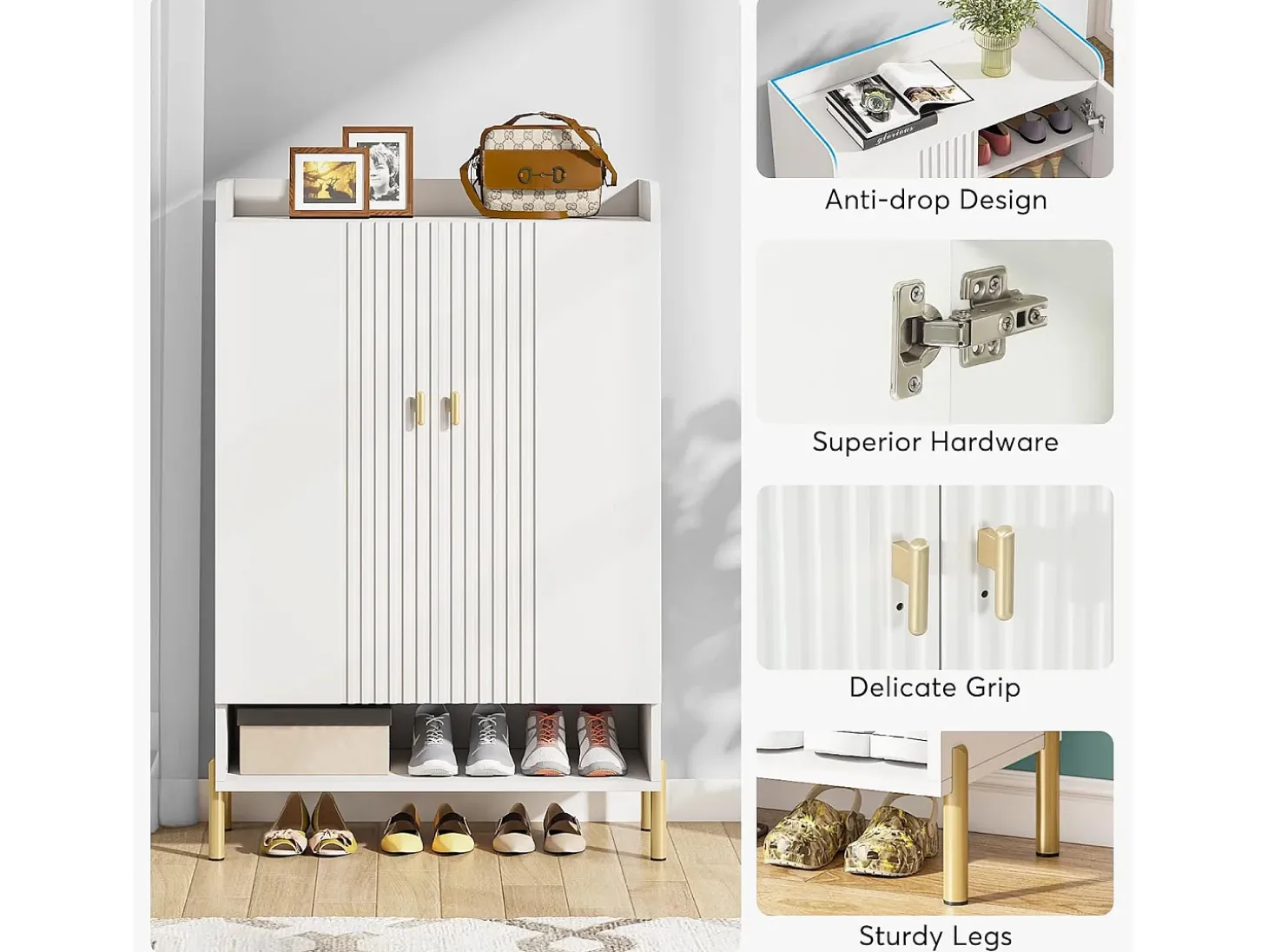 Armario para zapatos, mueble de almacenamiento para zapatos de 6 niveles con estantes ajustables, blanco