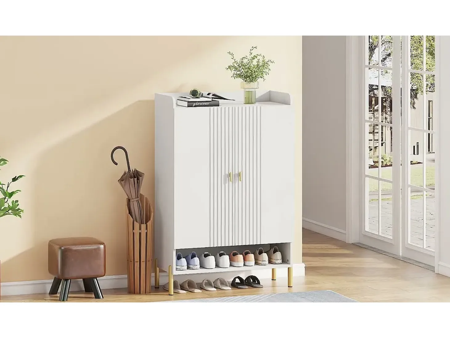 Armario para zapatos, mueble de almacenamiento para zapatos de 6 niveles con estantes ajustables, blanco