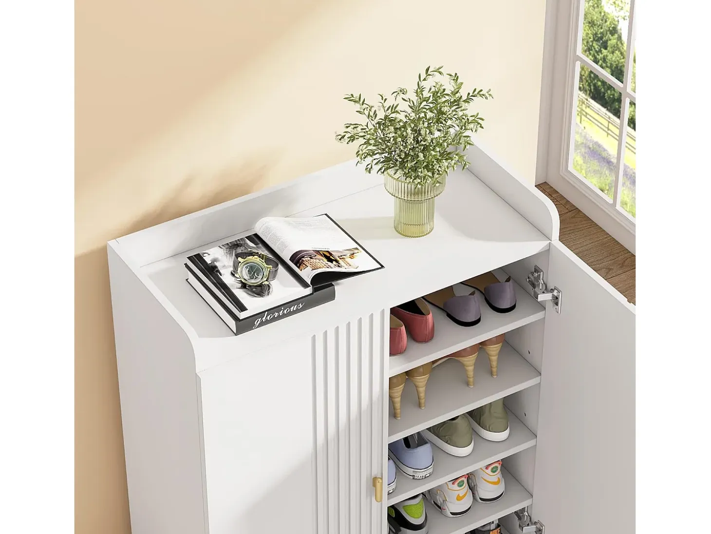 Armario para zapatos, mueble de almacenamiento para zapatos de 6 niveles con estantes ajustables, blanco