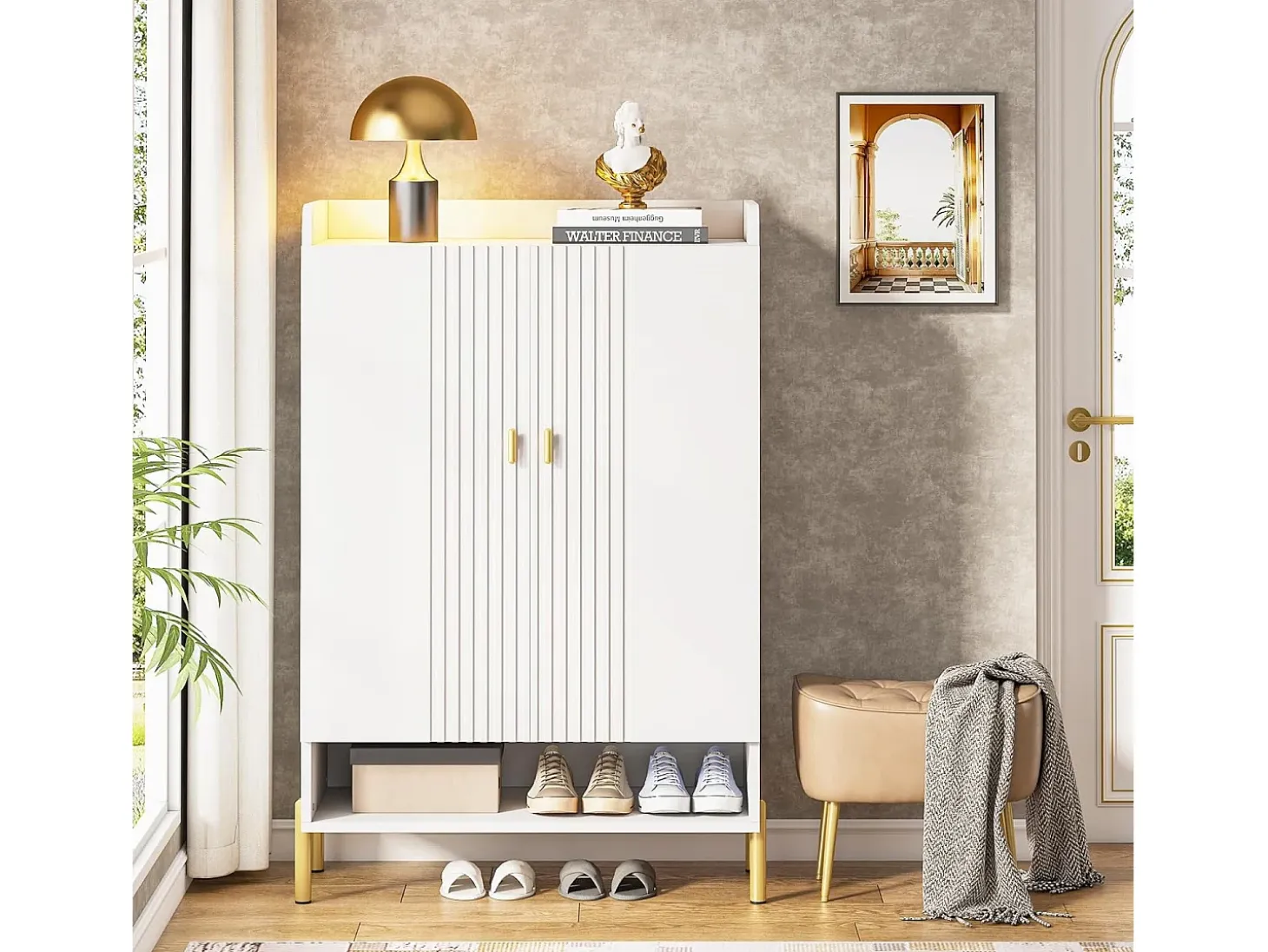Armario para zapatos, mueble de almacenamiento para zapatos de 6 niveles con estantes ajustables, blanco