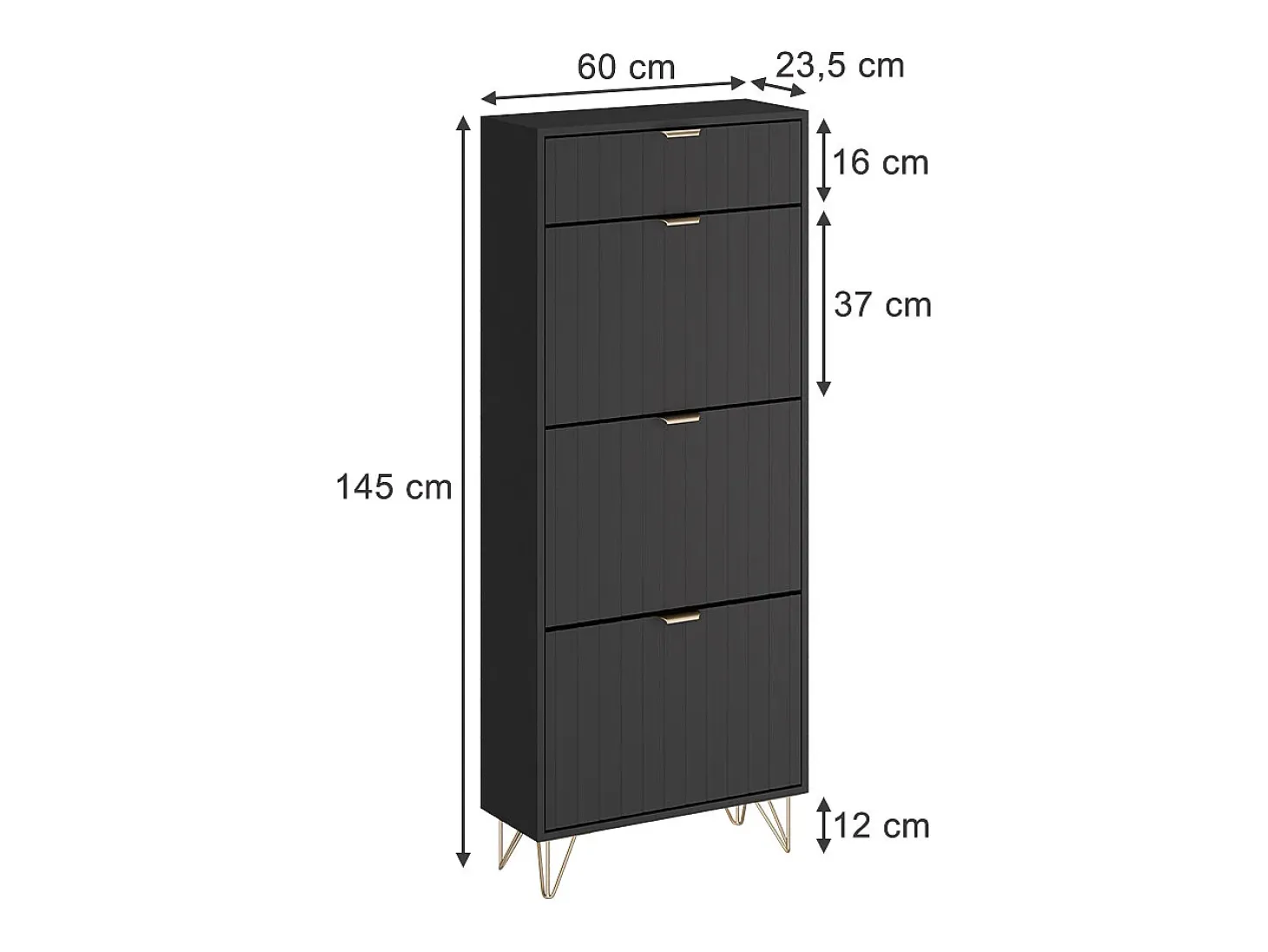 Armario para zapatos negro 60x23.5x145 helge