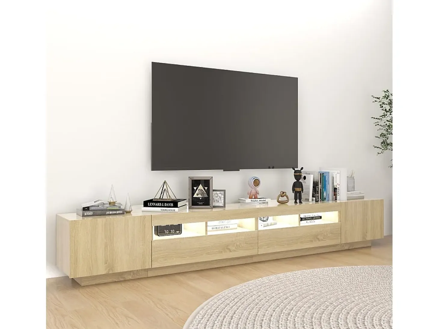 Armario TV con luces LED color roble Sonoma 260x35x40 cm ES34011