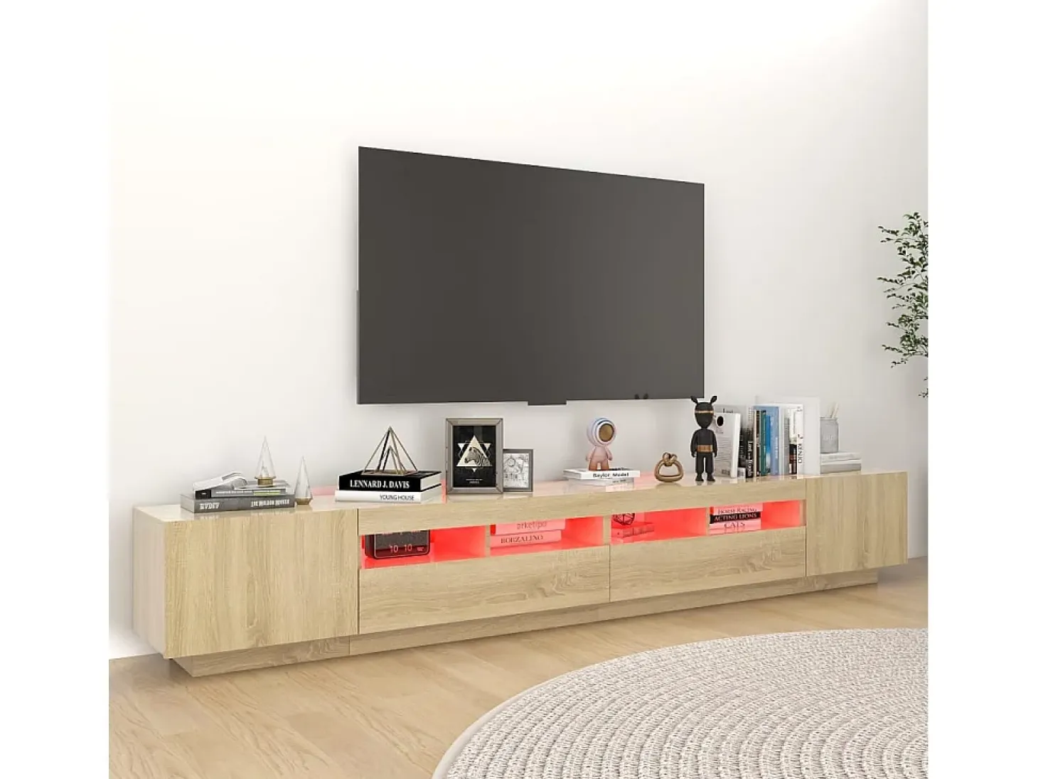 Armario TV con luces LED color roble Sonoma 260x35x40 cm ES34011