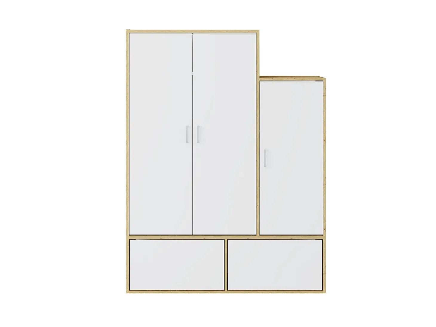 Armario vestidor con 3 puertas, 1 perchero y 2 compartimentos - Blanco y natural - NYVELA
