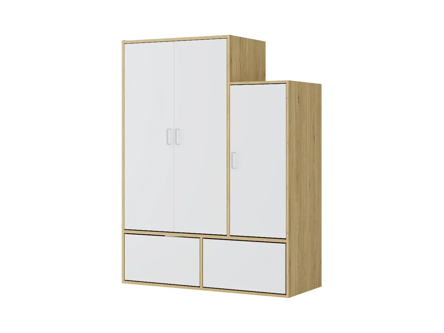 Armario vestidor con 3 puertas, 1 perchero y 2 compartimentos - Blanco y natural - NYVELA